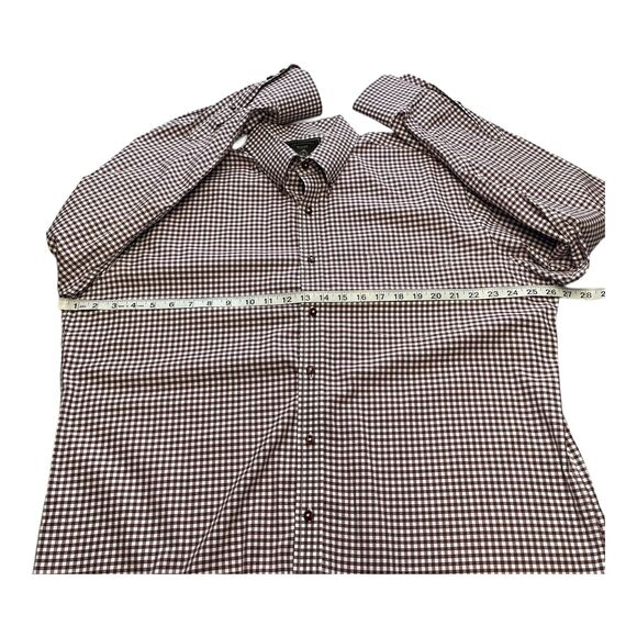 Maker & Company Men's XL Maroon White Check 100% Cotton Collared Button Dow - Picture 4 of 7